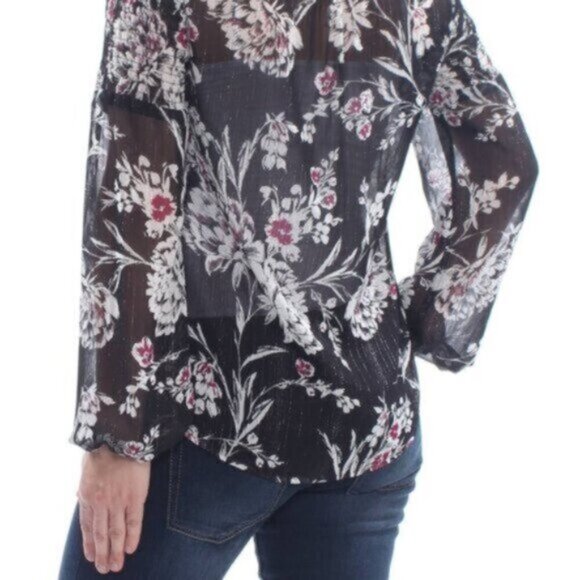 NWT Guess | Women's Silver & Black Sheer Floral Blouse Size Small - Picture 6 of 12